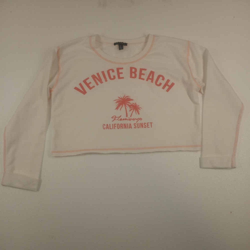 Mango Women's White Sweatshirt with Red Palm Design Size Medium